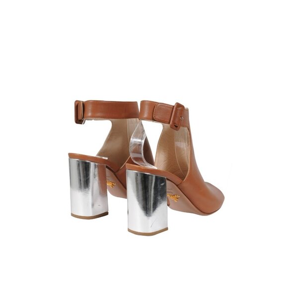 Prada Womens Open Toe Ankle Wrap Heel Booties US9.5 EU39.5 Brown Leather Boots - Picture 7 of 11